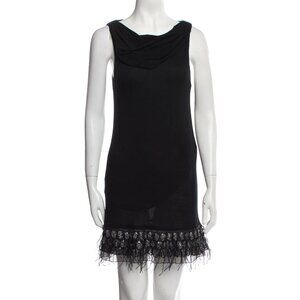 Alice + Olivia Beaded Feathered Cowl Neck Mini Dress